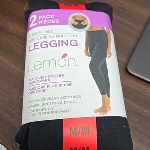 Lemon Size M Black Fleece Lined Seamless High Waisted Leggings